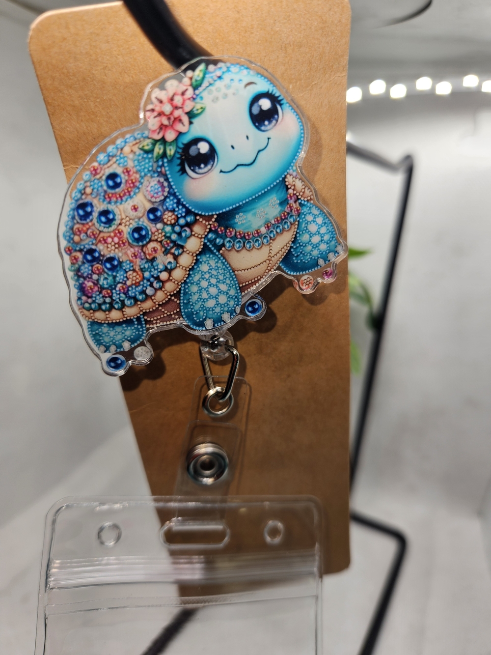 Cute Blue Turtle Badge Reel Card Holder - Picture 2 of 2